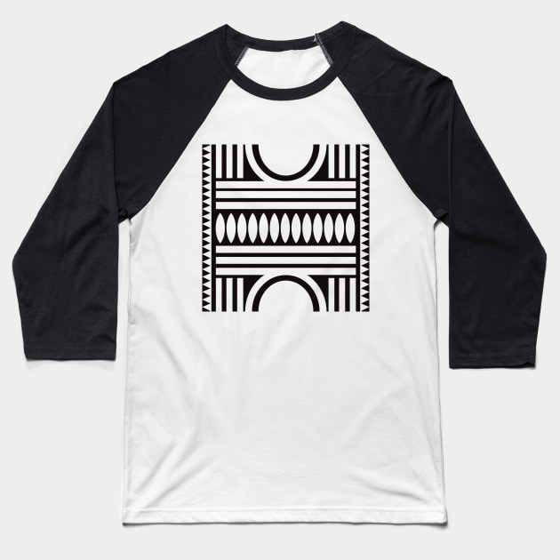 African Geometric Pattern Black and White Baseball T-Shirt by Inogitna Designs